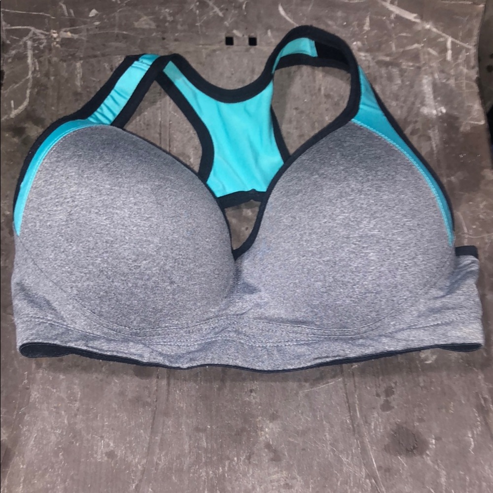Gray and Blue Women's Sports Bra